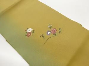 縮緬地椿に牡丹模様刺繍暈し名古屋帯